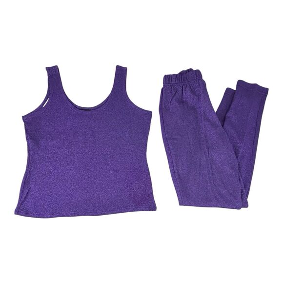 Louie Bernard Vtg Set Tank Top & Pull-on Pants Purple Sparkle High Waist Size L - Picture 3 of 16